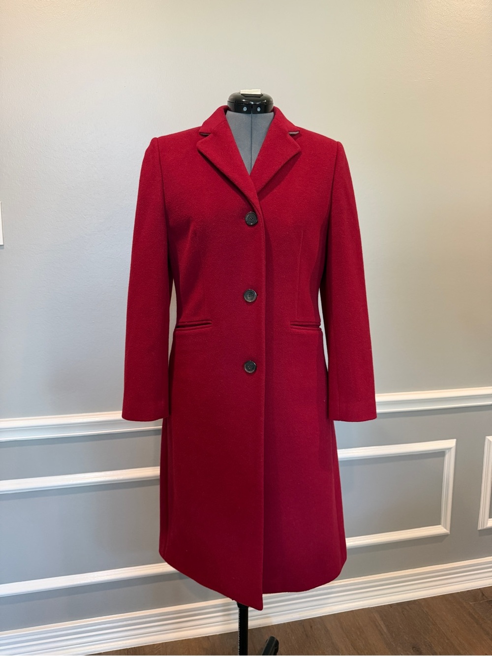 90s J CREW Classic Lady Day Crimson Coat Italian Double Cloth Wool